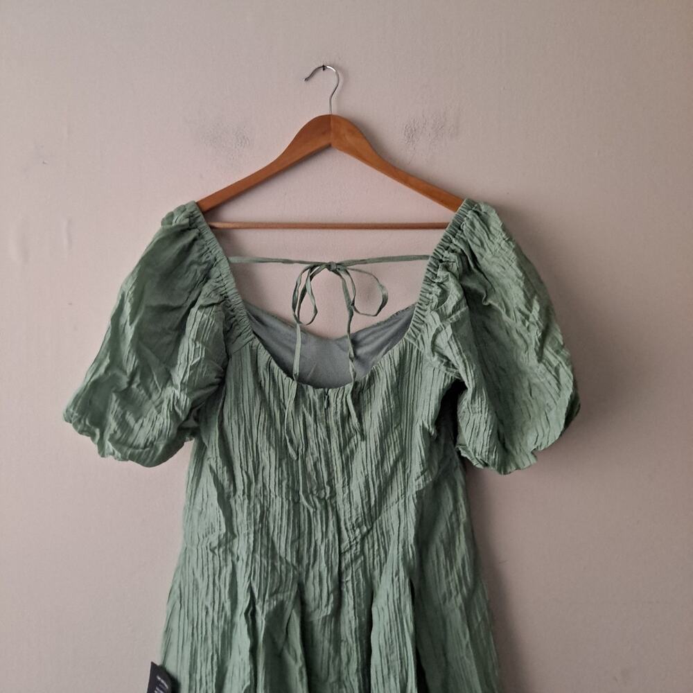 NWT Lulus Heavenly Energy Textured Dress Puff Sleeve Midi Sage Womens Size XL - Picture 8 of 12